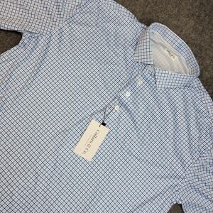 Collars & Co Polo Mens 3XL Blue Checkered Stretch Performance Collared Preppy